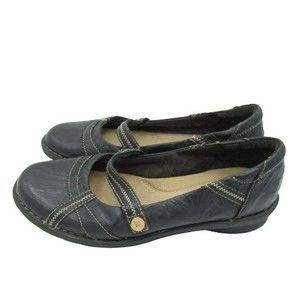 Clarks Bendables Womens Size 8.5 M Mary Jane Flats Black Leather Shoes Slip On